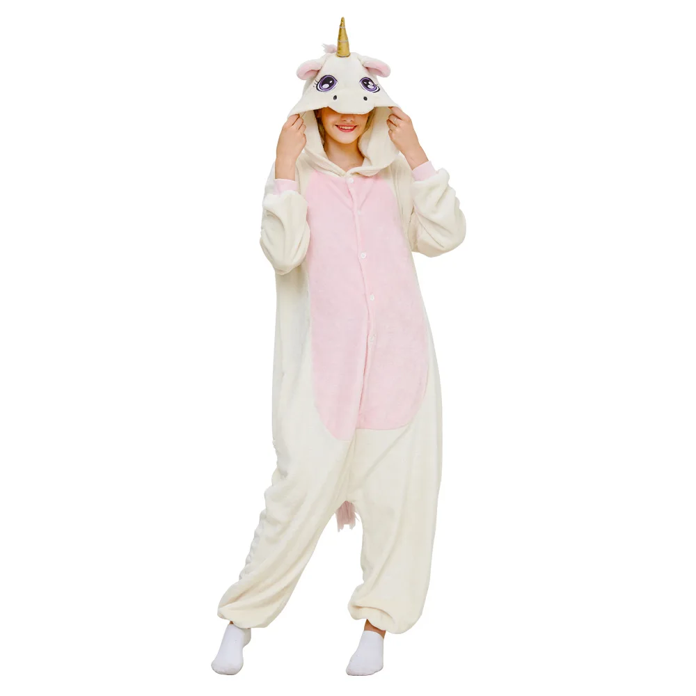 

Lovely Cartoon Animal One-piece Pajamas Long Sleeves Flannel Hooded Onesies Sleepwear Homewear Unisex Christmas Cosplay Costume
