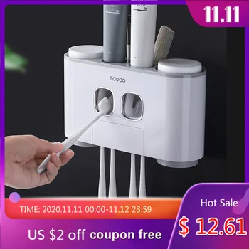 

INS Toothbrush Holder Happy Home Four Washing Set Automatic Toothpaste Dispenser Creative Toothbrush Holder Wall Hang