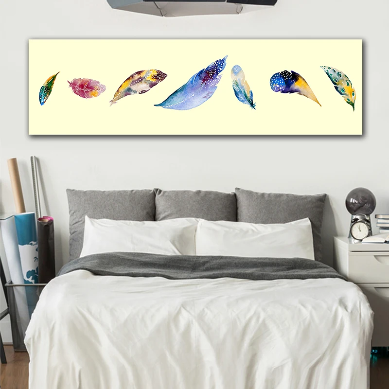 Best GoldLife Colorful Feather Canvas Painting Nordic Wall Painting on Canvas Bg Size Print Poster for Bed Room Decoration No Frame