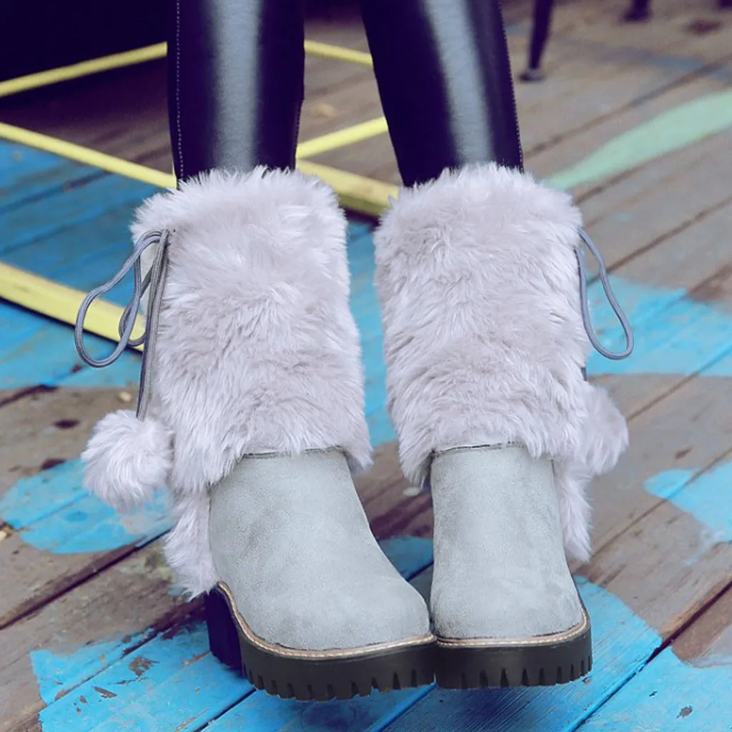 Женские плюшевые зимние ботинки зимние уличные короткие ботинки на платформе с искусственным мехом Женская стильная замшевая обувь на высоком каблуке теплая обувь до середины икры