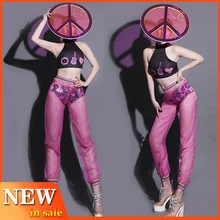 Костюм для джазового танца, женская шляпа для ночного клуба, женский наряд диджея, сексуальная одежда для ГОГО танца, в стиле хип-хоп, сетчатый комплект, сценическая одежда BL2917