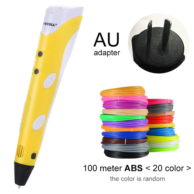 3D ручка модель 3 D принтер, волшебная Печатающая ручка для рисования ручки с 100 м Пластик АБС-пластик с диаметром нити школьные принадлежности для подарки на день рождения ребенка - Цвет: Yellow AU - 100m ABS