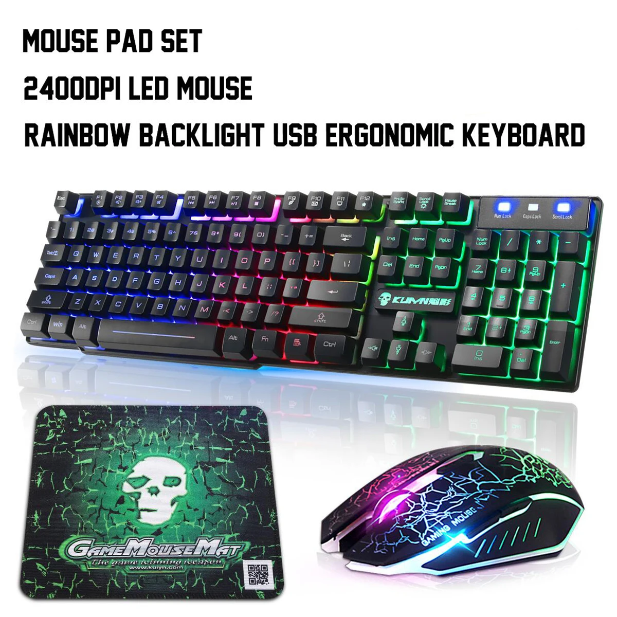 

Colorful Backlight USB Keyboard Wired Gaming Keyboards 2400DPI LED Gaming Mouse Combo with Mouse Pad Mix Backlit