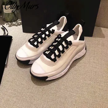 

Ollumurs Women Flats Sneakers Genuine Leather Sport shoes Classic Casual shoes Lace Up Luxury Brand Mixed Color Zapatos Mujer