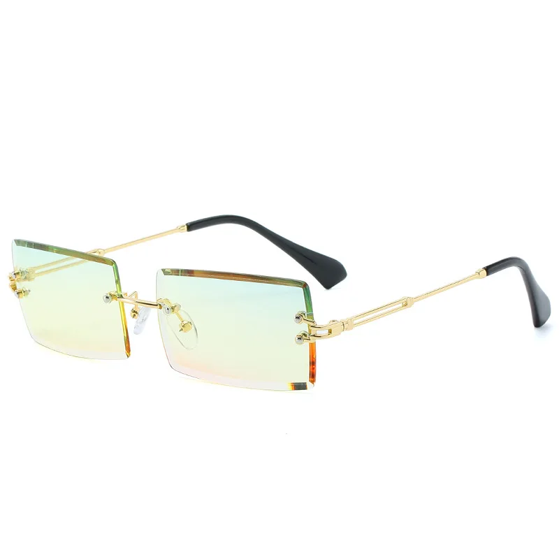 Новые Модные прямоугольные солнцезащитные очки без оправы Женские винтажные Роскошные брендовые дизайнерские женские солнцезащитные очки для женщин - Цвет линз: Gold Yellow Pink
