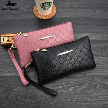 

women wallet 2020 PU leather card holder Plaid Clutch Compartment Zipper long purse geldbrse wallet female natural ...