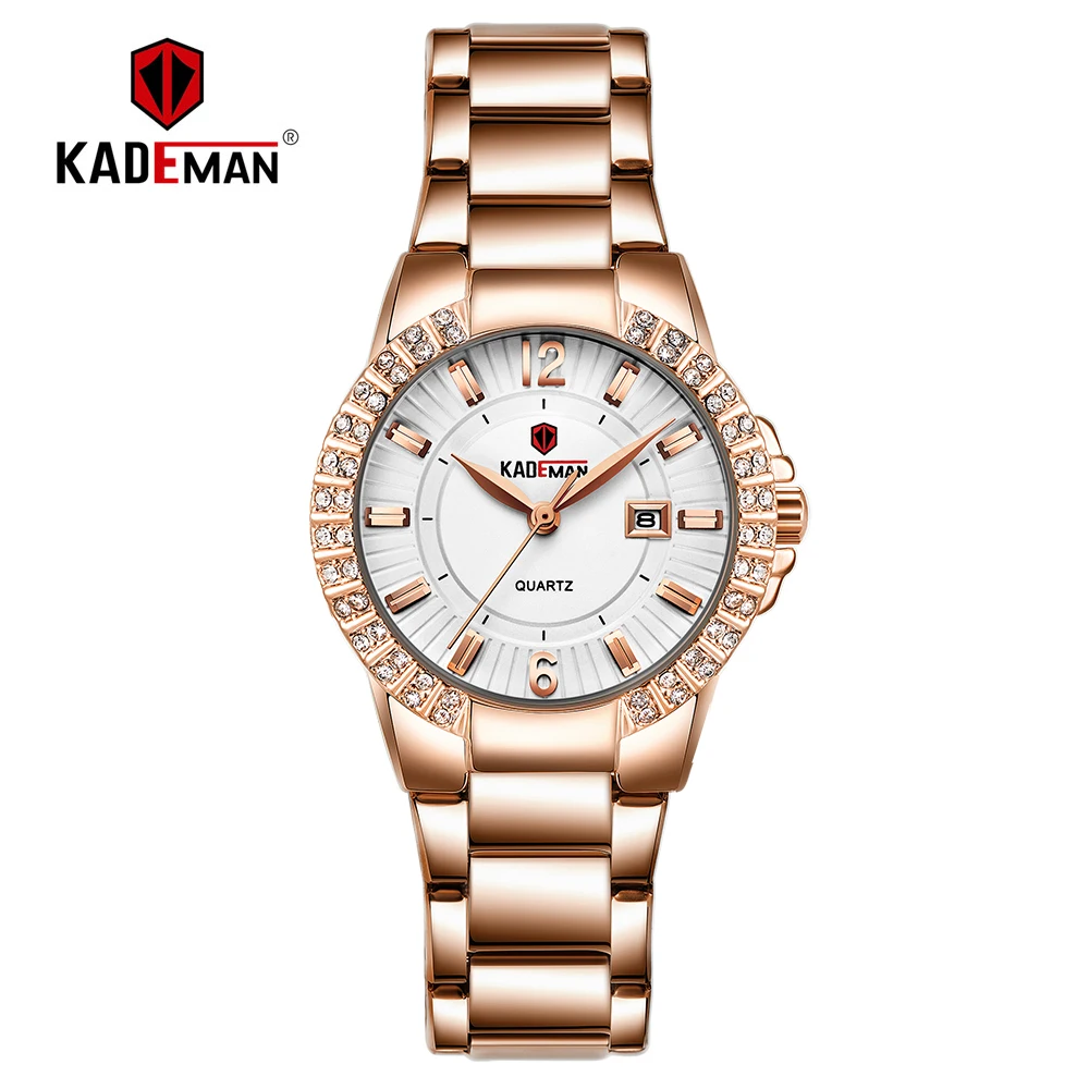 KADEMAN Топ люксовый бренд женские наручные часы для женщин календарь модные Кристаллы Стразы водонепроницаемые полностью стальные Relogio 826 - Цвет: 826-RGWRG