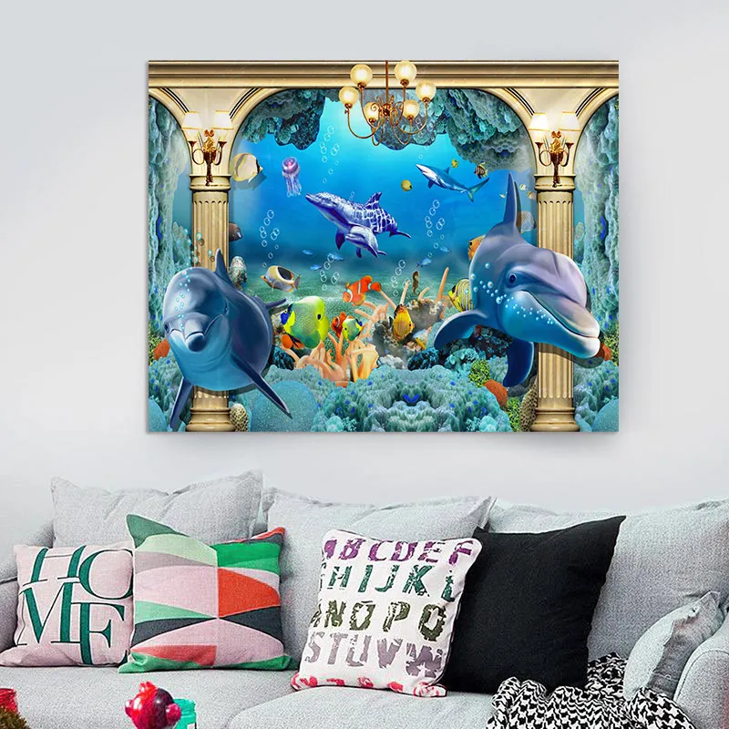 Гобелены морская рыба Дельфин гобелены на стену для дома Deco Beautilf мульти принт большой размер океанская рыба