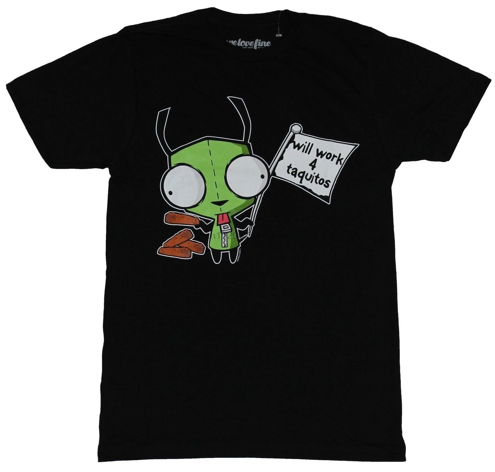 

Invader Zim Mens T Shirt Will Work 4 Taquitos Gir Flag Image