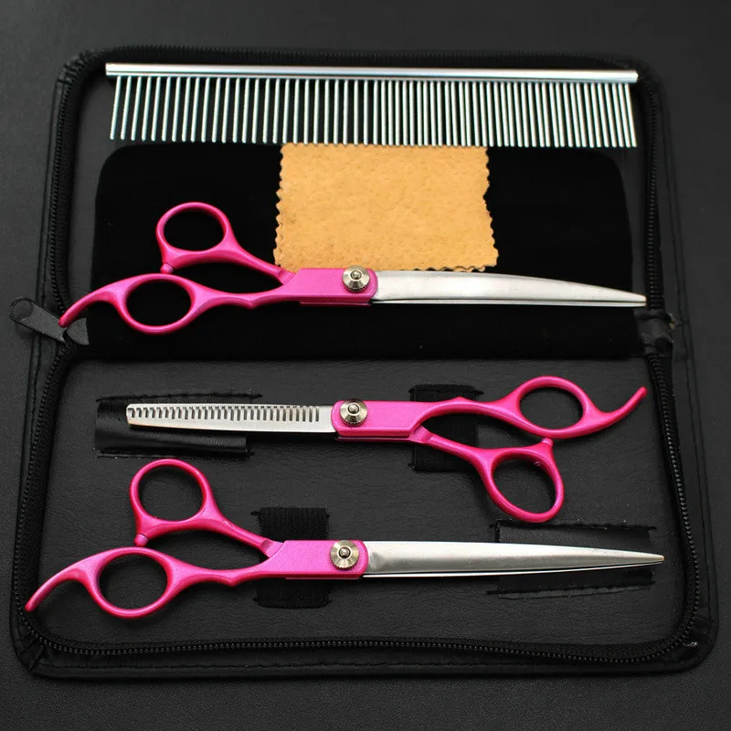 

7.0 Inch Color Paint Split Scissors Stainless Steel Pet Dogs Grooming Scissors 3 Sets Straight Shears Tooth Scissors Bending