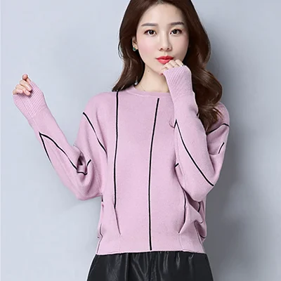 Shintimes свитер с рукавом летучая мышь, полосатый вязаный свитер, зимний Sueter Mujer Invierno, осенние пуловеры, женская одежда - Цвет: pink