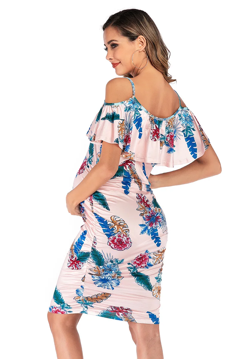 Shoulderless эластичный тонкий молочный шелк с принтом платье с открытыми плечами повседневное печатное платье для беременных женщин