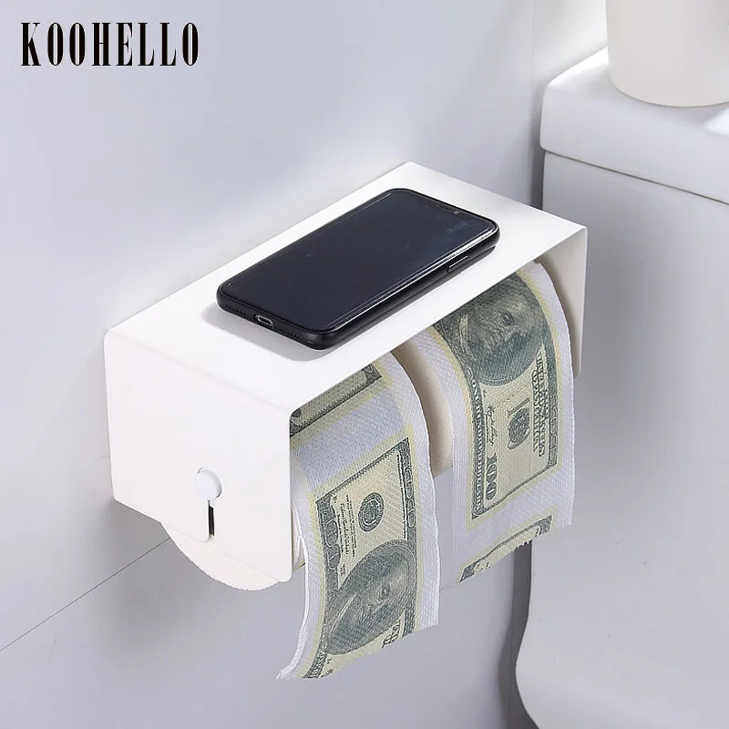 

Toilet Paper Holder with Shelf Bathroom Tissue Paper Holder Bathroom Wall Mount Double Roll toilet Paper Holders rack storage