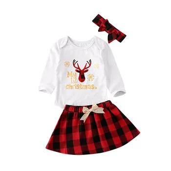

2PCS Newborn Baby Girls My 1st Christmas Tops Romper Tutu Skirt Outfits Set Headband Cute Lovely Gift Princess Clothing Xmas New