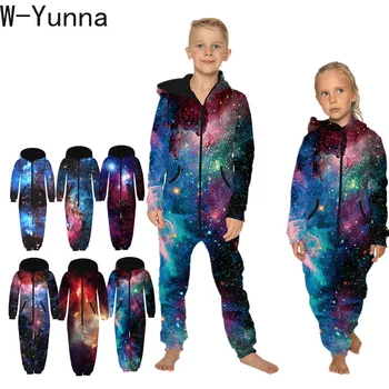 

W-Yunna 2019 New Fashion Kids Winter Loose Zipper Closure Hooded Rompers Galaxy Printed Thickness Jumpsuits for Boys and Girls