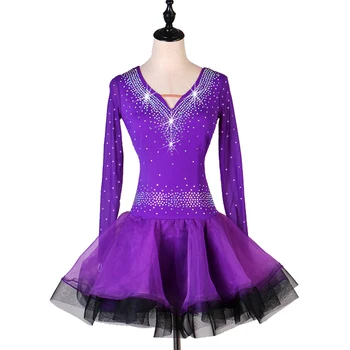 

Ballroom Dance Dress Girl Latin Dance Dress Adult Long Sleeve Cha Cha Dance Dress Custom Made Latino Kids Dance Dress S-XXXL