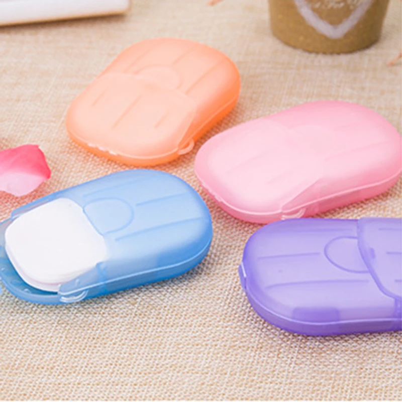 

20Pcs Disposable Soap Paper Clean Scented Slice Foaming Box Mini Paper Soap For Outdoor Travel Use Random Color