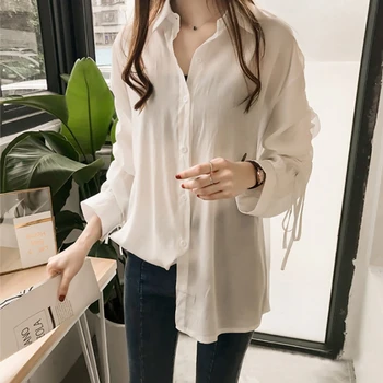 

Women Drawstring Long Sleeve Blouse Casual Female Shirt Loose Button Blouse Elegant Ladies Top