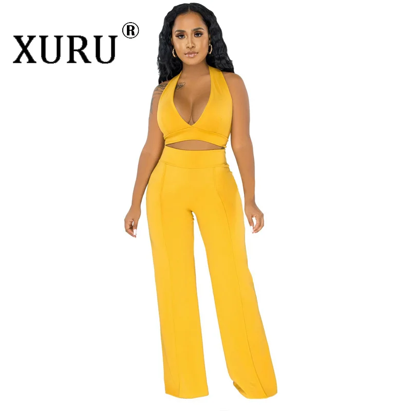 

XURU European and American New Style Women's Jumpsuit Two-piece Sexy V-neck Knitted Jumpsuit
