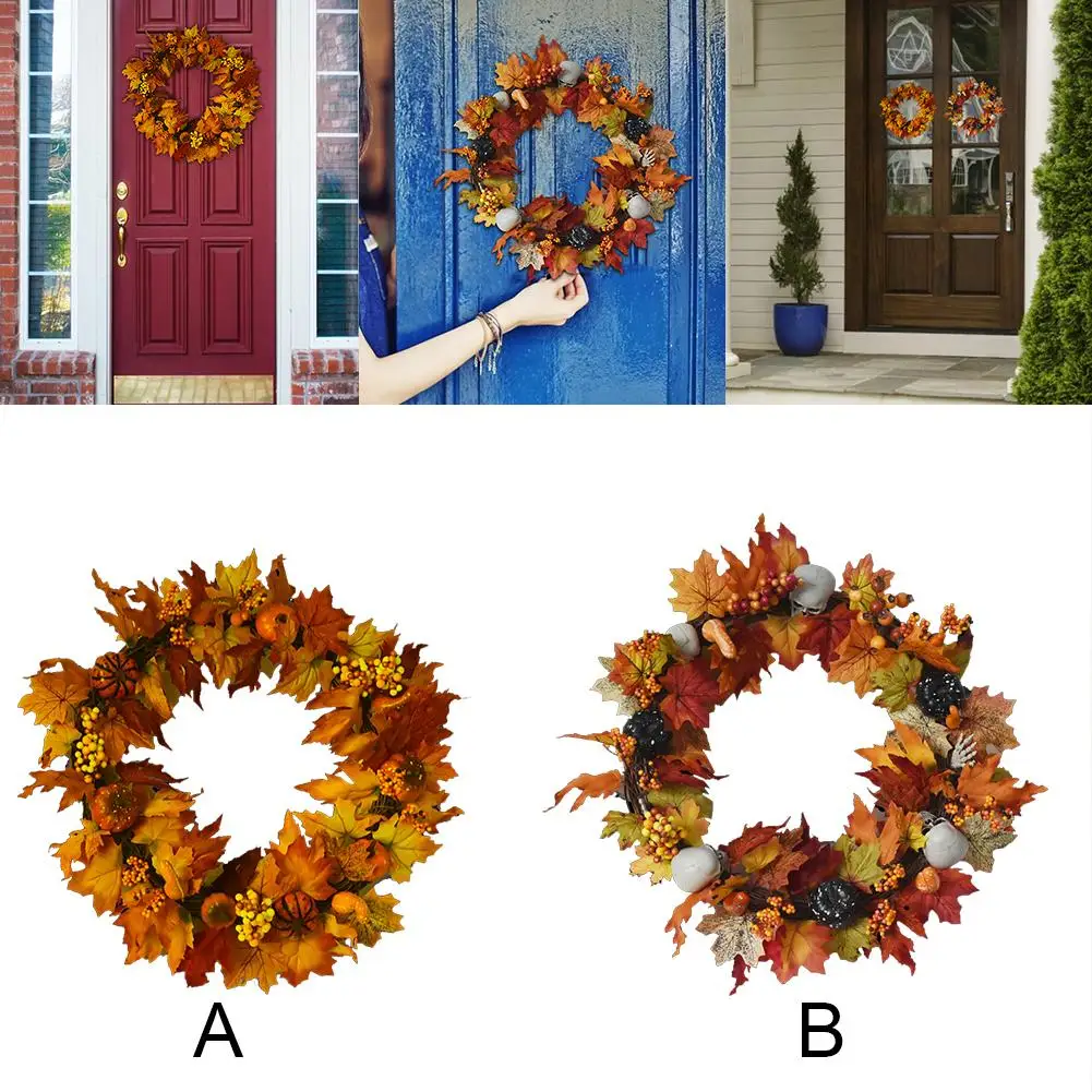 

Harvest Fall Wreath Pendant Pumpkin Maple Leaf Front Door Wreath Bar KTV Thanksgiving Decoration Halloween Wreath