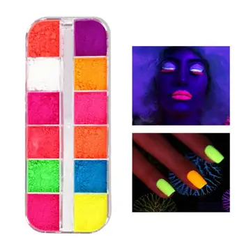 

12 Colors/Set Fluorescent Dip Nail Powder Neon Pigment Eye Powder Glitter Pigments Manicure Halloween Nail Art Decorations TSLM2