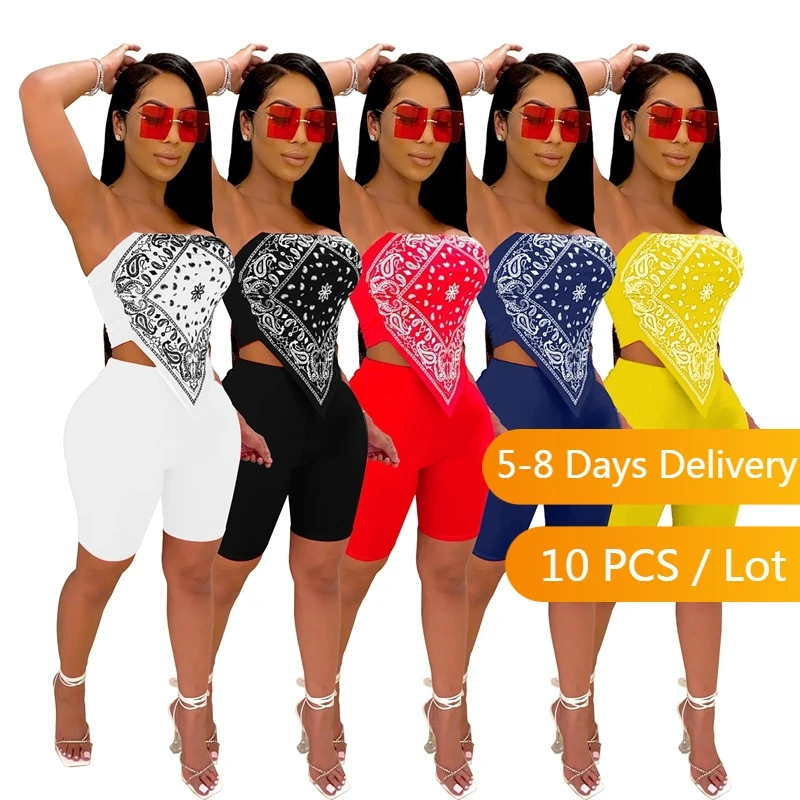 co ord sets women Bulk Items Wholesale Lots Printed Two Piece Set Women Summer Clothes Bodycon Club Outfits for Women Crop Top Biker Shorts Set shorts and top set