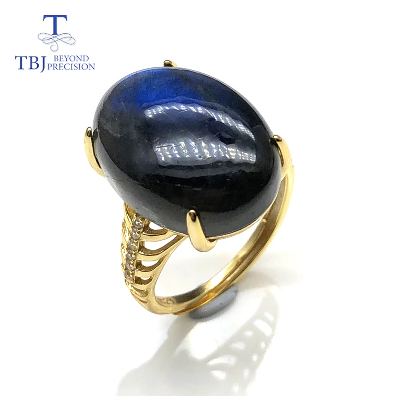 

Labradorite rings natural big gemstone oval 13*18mm with 925 sterling silver yellow color simple style fine jewelry for girls