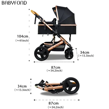 Babyfond Luxury 4 in 1 Baby Stroller High Landscape Travel Light Newborn Pram Folding Two-way Shock-absorbing Child Car Send Bag 5