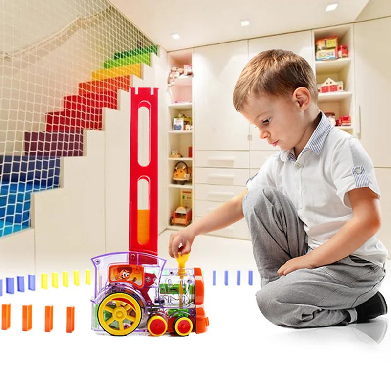 Домино набор игрушек-поезд, ралли Электрический поезд модель, 60 штук красочные домино игры строительные блоки грузовик автомобиль стек