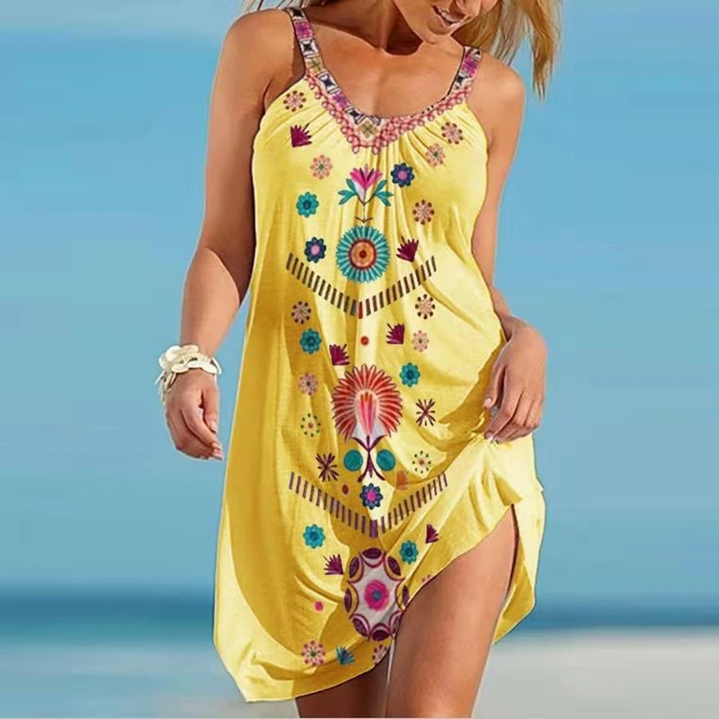 bathing suit bottom cover up Summer Fashion Women Dress Sleeveless Flower Print Dresses For Women Sundress Fashion Beach Dress Streetwear Plus Size S-2XL cover up beachwear