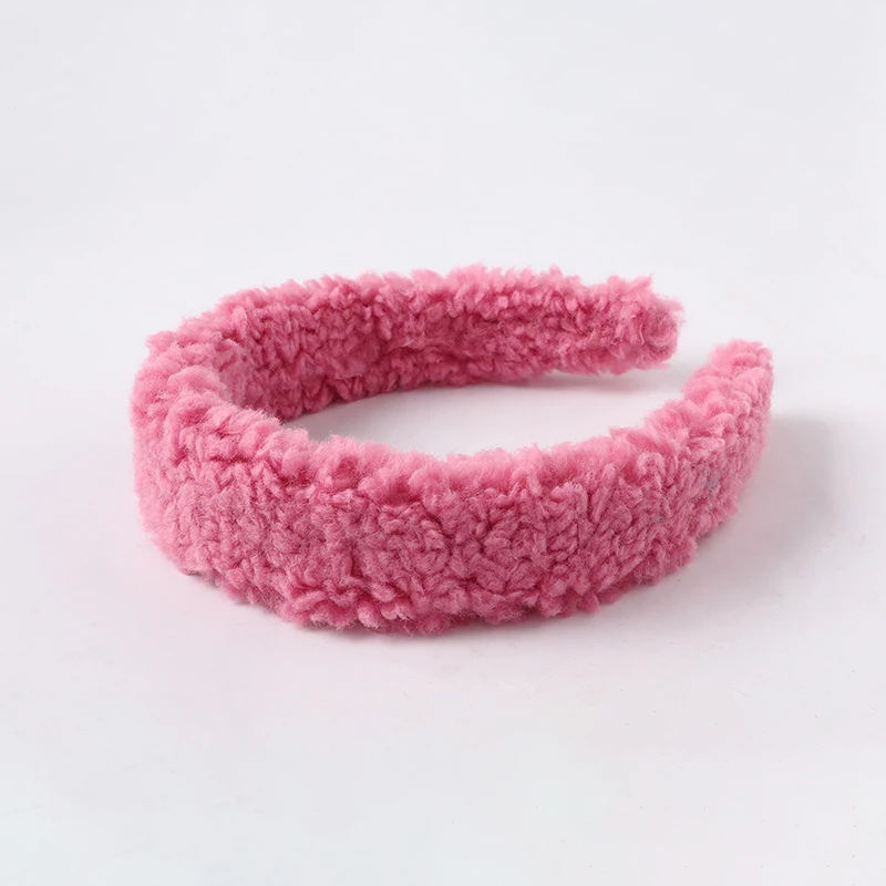 dark pink Зима ягненка аксессуары для волос Корейский широкий ободок для волос мода карамельный цвет ободок Девушки Женщины Дети Головные уборы повязки для волос - Цвет: dark pink