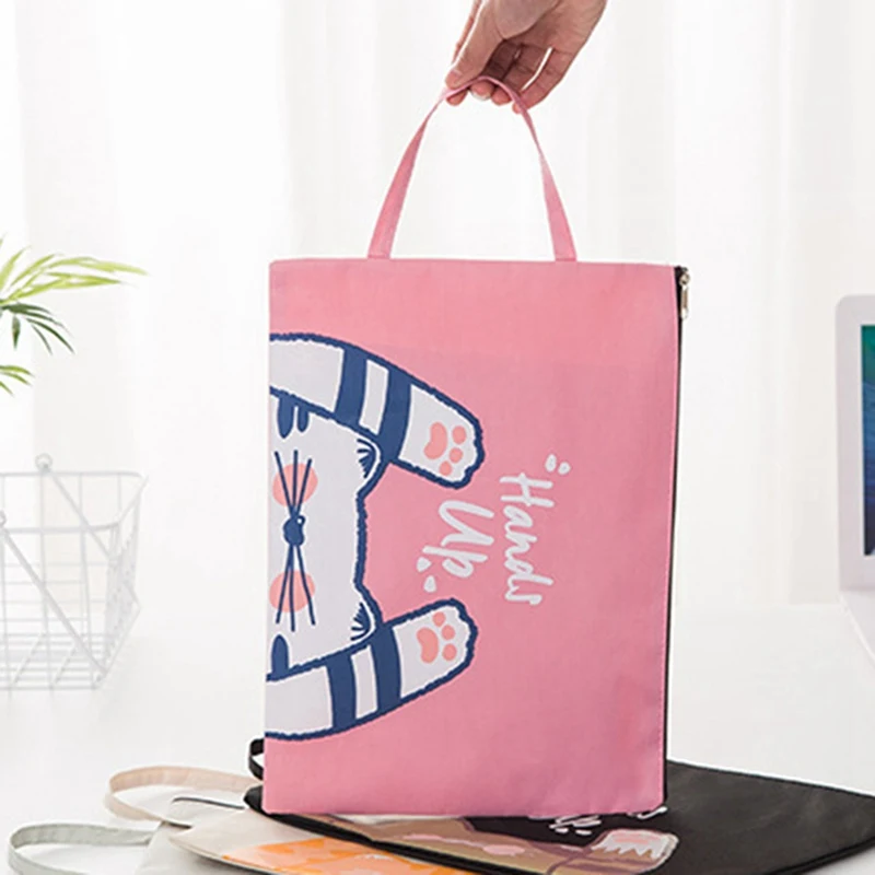 Archivador A4 portátil de gato bonito, bolsa con cierre, bolsa de almacenamiento, bolsa de lápices Kawaii, suministros escolares y de oficina, 1 ud.