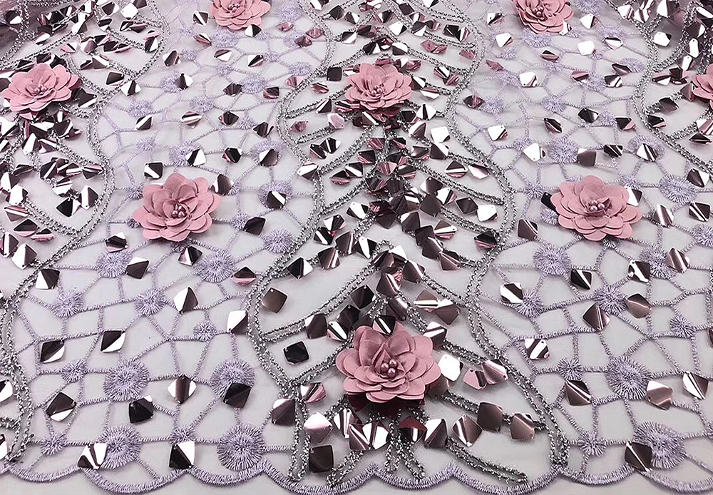 Анна Новейшая 3D аппликация африканская кружевная ткань с блестками Высокое качество Французский Тюль Кружевная Ткань 5 ярдов с бисером для свадьбы