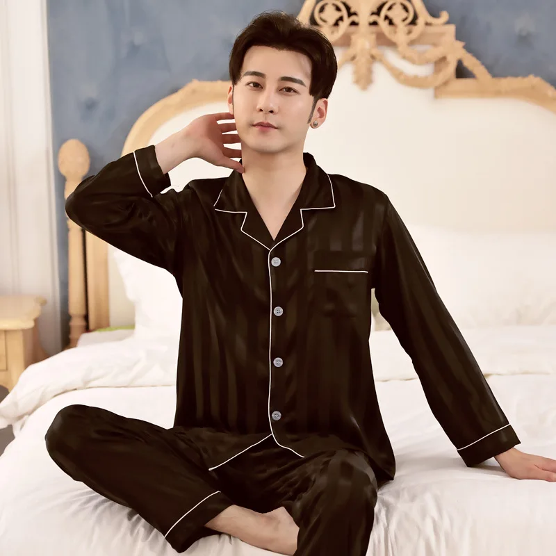 mens pjs sale Spring Mens Stain Silk Pajama Set Pajamas Men Sleepwear Modern Style Silk Nightgown Home Male Satin Soft Cozy For Sleeping mens flannel pajamas set