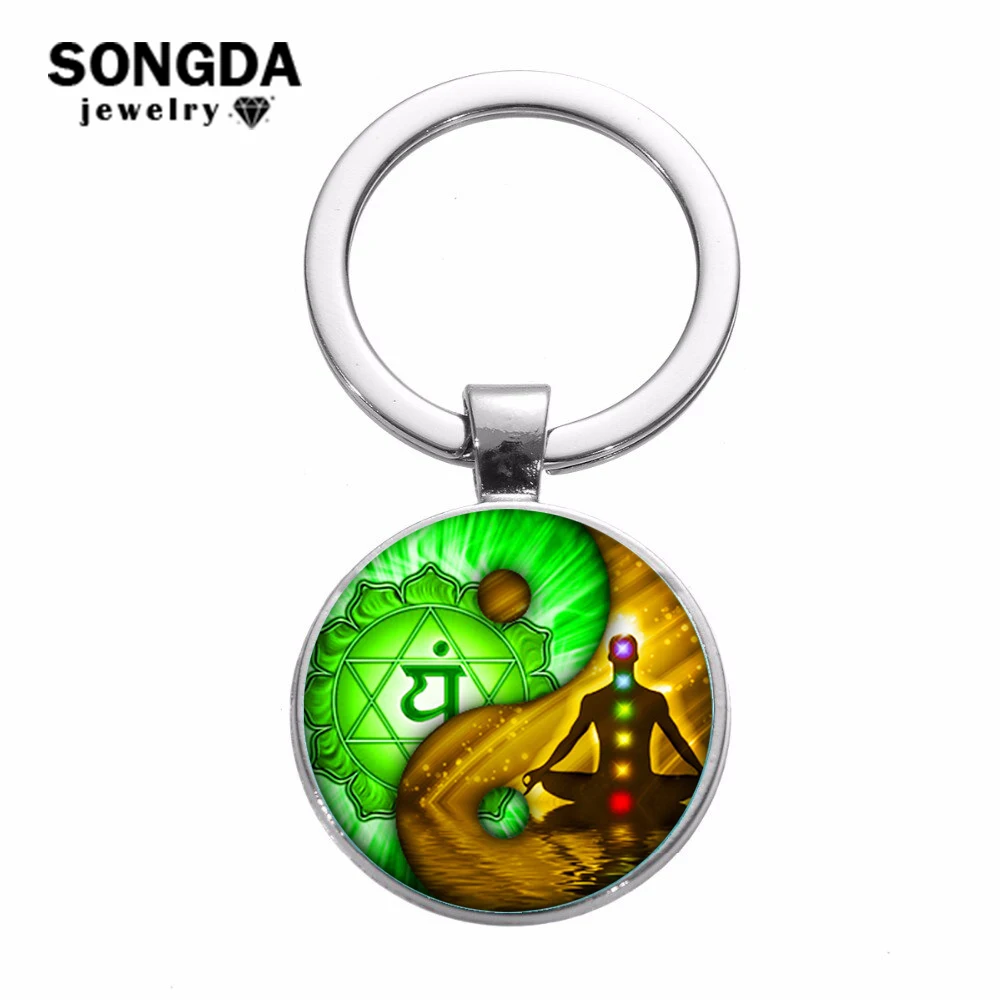 SONGDA Новый Инь Янь буддийская медитация брелок Lotus Seven Chakra стеклянный арт фото