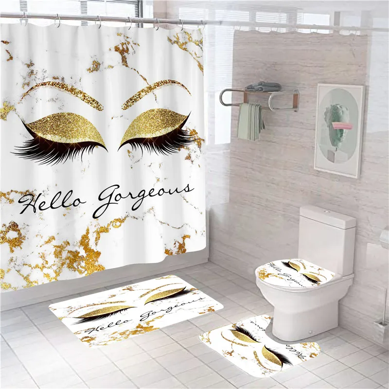 

Glitter Sparkly Gorgeous Marble Eye Lash Shower Curtain Set Spark Lashes Bath Curtains Bathroom Accessories Non-Slip Mats Rugs