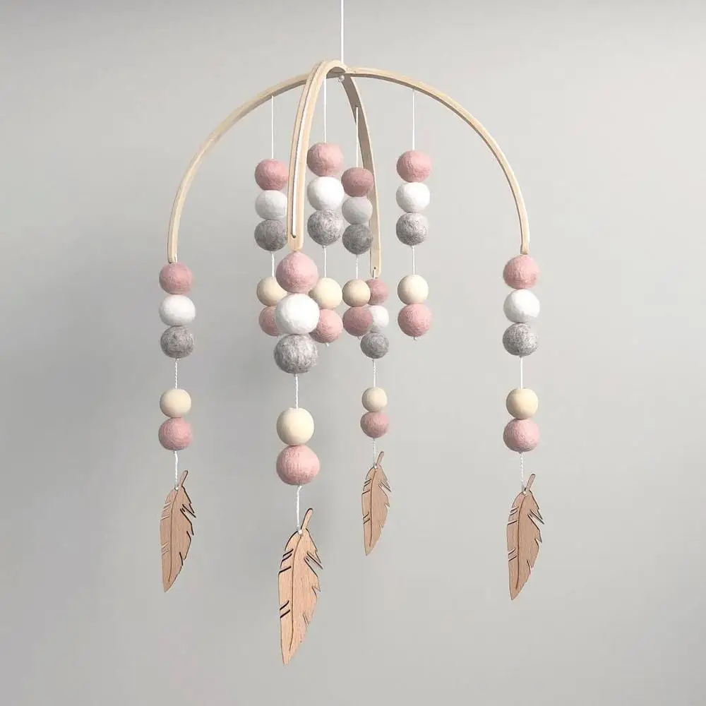 

Baby Mobile Rattles Toys 0-12 Months For Newborn Crib Bed Bell Hairball Wooden Bead INS Nordic Decor Babies Wind Chime Bed Bell