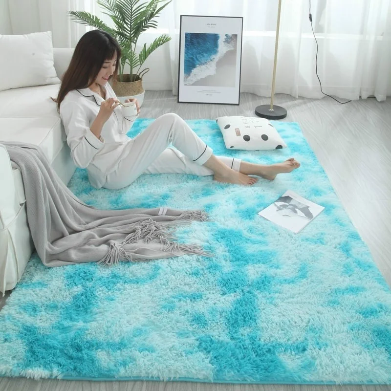 Large Size Super Soft Tie-Dye Art Carpet Floor Bedroom Mat Gradient Color Fluffy Area Rug Living Room Carpet Hallway Mat