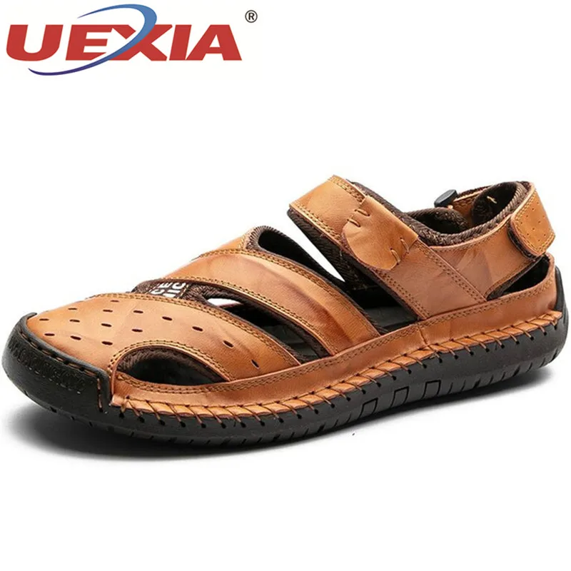 

UEXIA New Summer Sandals Men Leather Classic Roman Sandals 2019 Slipper Outdoor Sneaker Beach Rubber Men Water Trekking Sandals