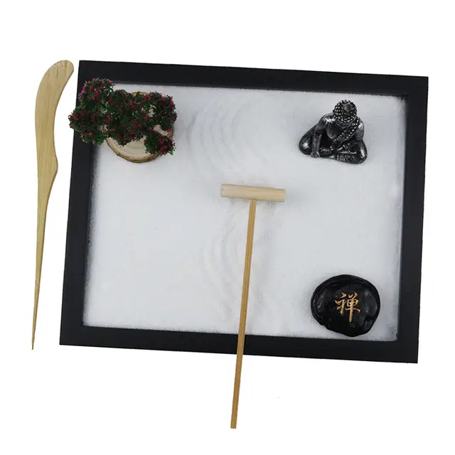 Mini Zen Garden Sand Table Ünnepi Figurák Rake Rocks Tree Buddha Szoborok Ajándékok A Stressz -Segélyek Otthoni Irodájához - Image 4