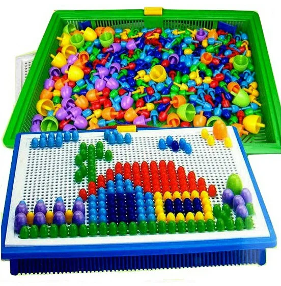 

296 Pc/set Mushroom Nail Intelligent 3D Puzzle Games Plastic Flashboard Baby Toys Gift for Children Educational Toy