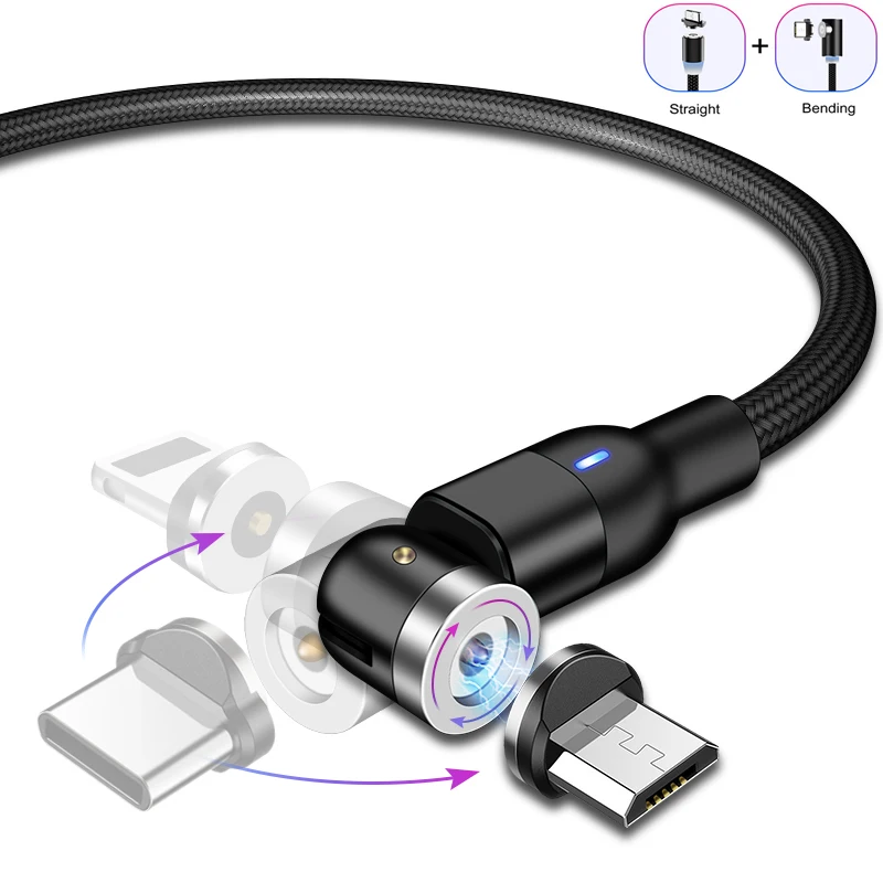 Магнитный кабель Usb Type C 360 ° + 180 градусов для Samsung S20 Ultra Xiaomi Mi 10 Pro Realme Магнит Kabel Cavo