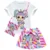 Hot LoL Girls Clothes Sets Summer Lol doll short sleeve top+Bow cartoon print skirt+Bag 3-piece kids Детская одежда костюм