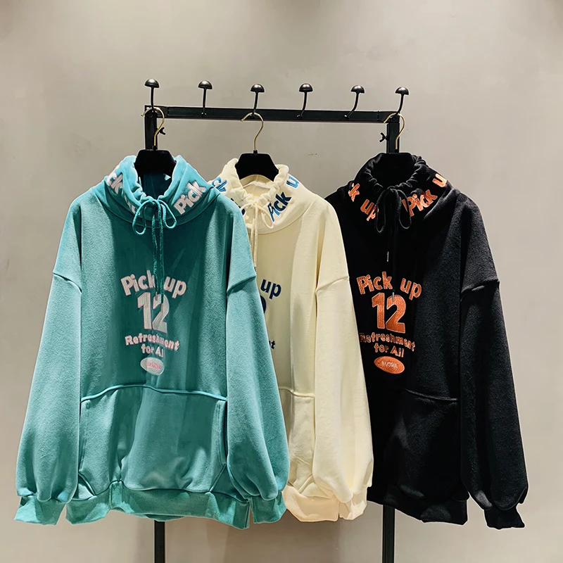 

Autumn and Winter Sweatshirt Pullovers Coat Women 2019 New Loose Plush Thickened High Collar Coat Medium Long Hoodie Warm