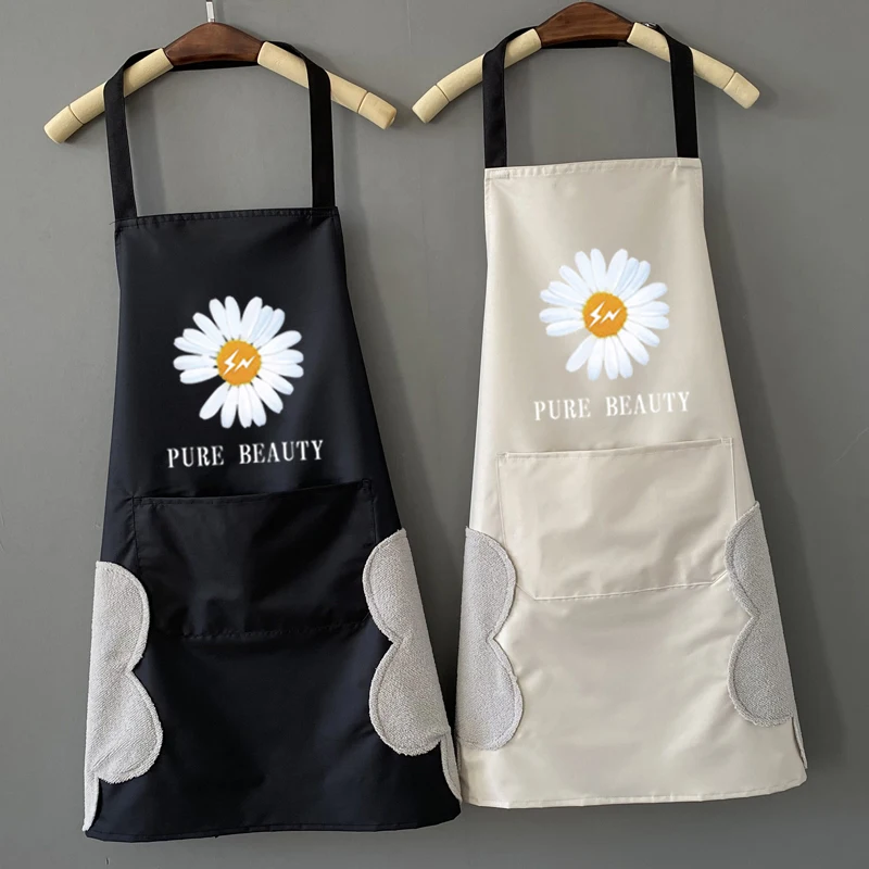 1pcs Daisy Printed Apron For Women Adult Bibs Home Cooking Baking Coffee Shop Side Wipe Cleaning Aprons Kitchen Accessories