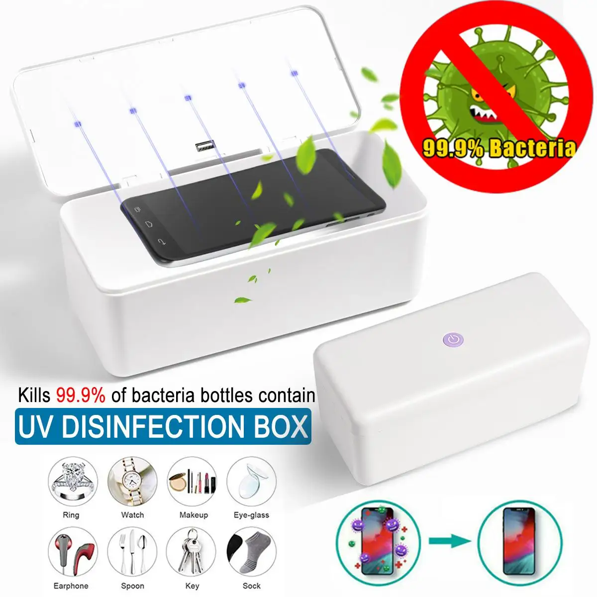 

Multifunctional Mobile Phone USB Charger Mask Sterilization UV Sterilizer Live Nail Jewelry Toy Sterilization Box