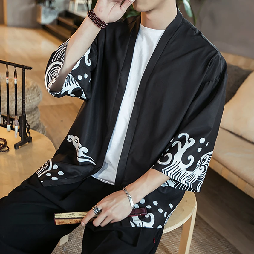 Dragon Floral Print Chinese Shirt Crane Top Traditional Chinese Clothes for Men Asian Cardigan Retro Party Costume Plus Tangsuit