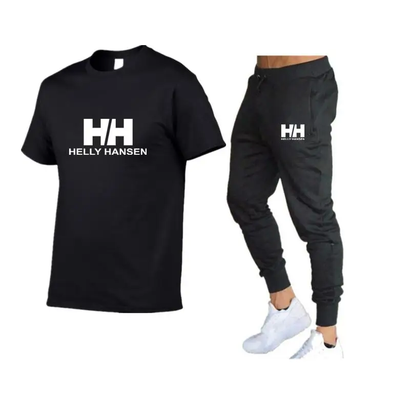 2019 summer new brand short sleeve T-shirts+joggers Two pieces men's sweatshirt men's brand clothing t shirt set tracksuit XXL