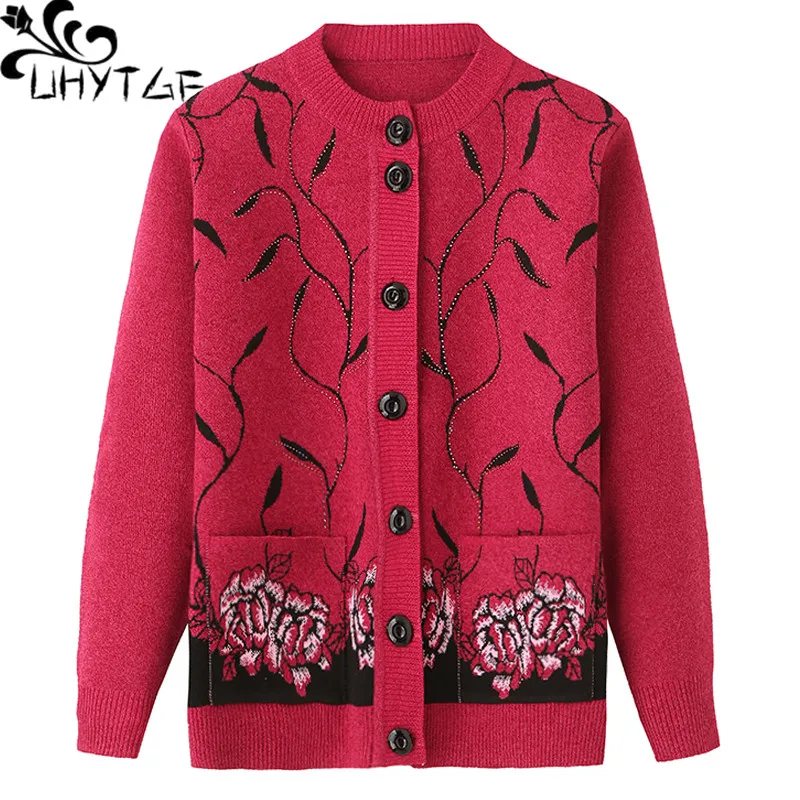 

Вязаный кардиган UHYTGF, женский свитер, пальто, модный однобортный свитер с бисером на весну и осень, Свободный теплый топ большого размера 4XL, 753