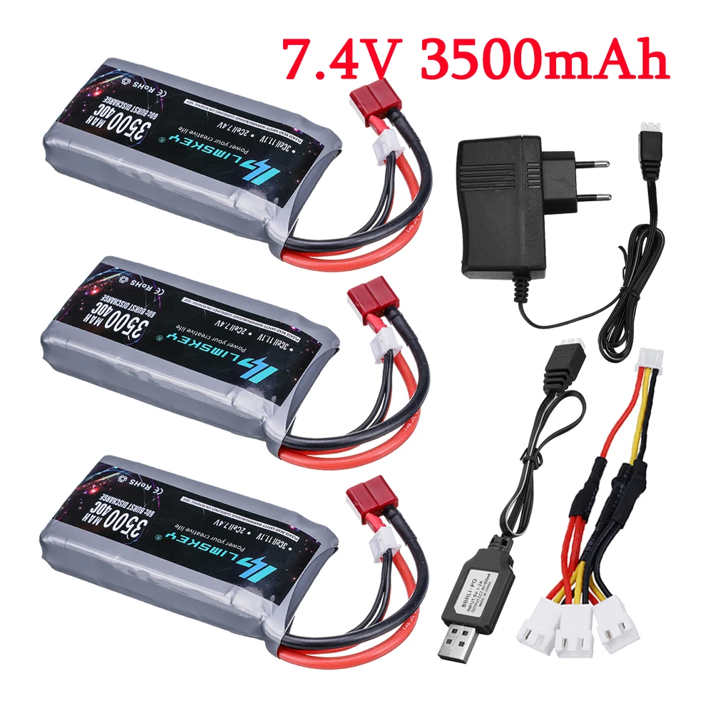 

Battery For Wltoys 144001 12428 12423 124019 RC Car spare parts 2s RC Car Battery 7.4V 3500mAh 40C RC Lipo Battery Charger Sets